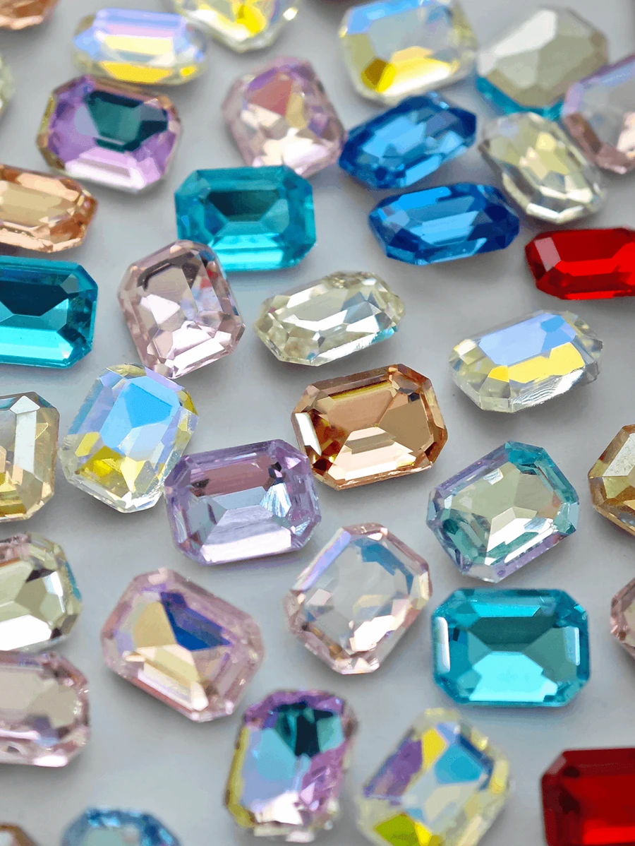 50 viên đá K9 hình bát giác dài nhiều màu, đá nhọn, 6*8mm, pha lê góc phải siêu sáng, dùng để làm móng tay tự làm, làm đồ trang sức, phụ kiện thời trang, đồ dùng làm móng, phụ kiện làm móng, phụ kiện làm móng, móng nghệ thuật, mặt dây chuyền làm móng, đá quý làm móng