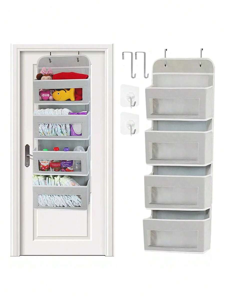 Organizador De 4 Bolsillos Transparentes Para Colocar Sobre Colgable - Gris Claro - Ver 1