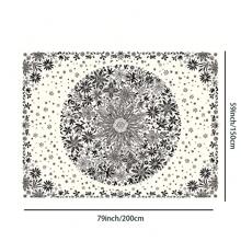 1 Pc Bohemian Tapestry Wall Hanging, Beige White Floral Tapestry With Dotted Daisy Medallion Print Bedroom Boho Hippie Home Decor Rama Decoration Rama Gifts Birthday Graduation