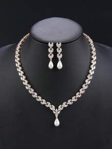 1 套 3 件套奢华方晶锆石项链和耳环首饰套装，婚礼派对项链搭配新娘礼服，人造珍珠首饰，适合情人节、妈妈、母亲、母亲节、礼物 - 豪華套裝 - 查看 11