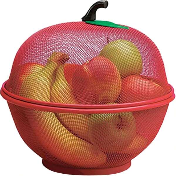 Trintion Fruits Bowl Basket Apple Shape Mesh With Lid Tabletop Vegetable Holder Keep Unwanted Pets & Insects Out Kitchen Dishwashing Drain Basket
