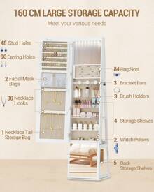 HaluPeit Jewelry Cabinets, Standing Jewelry Organizer With 360° Rotating Base, Lockable Full-Length Mirror, Large 4-Tier Storage Compartments, 4-In-1 Multifunctional - Beige - View 6