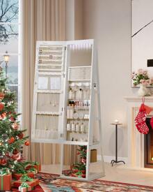HaluPeit Jewelry Cabinets, Standing Jewelry Organizer With 360° Rotating Base, Lockable Full-Length Mirror, Large 4-Tier Storage Compartments, 4-In-1 Multifunctional - Beige - View 1