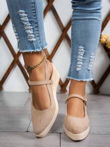 Mocași fără spate din piele intoarsa bej cu talpa groasa Pantofi eleganti la moda pentru naveta
