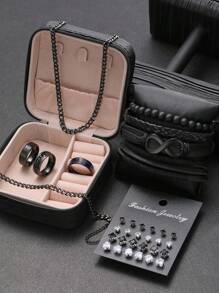 3-55 Pcs Stainless Steel Cross Necklace, Bracelet, Ring, Cubic Zirconia Earrings Jewelry Set, Casual Everyday Wear For Men And Couples, Suitable For Birthday, Date, Party, Christmas, Valentine's Day, Father's Day Gifts - Multicolor - View 7