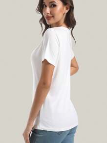MISIFI Womens Short Sleeve Basic Shirts Crewneck Tees Loose Fit Fashion Tops Casual Summer Clothes - White - View 4