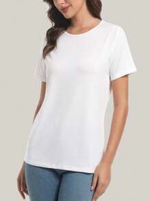 MISIFI Womens Short Sleeve Basic Shirts Crewneck Tees Loose Fit Fashion Tops Casual Summer Clothes - White - View 2