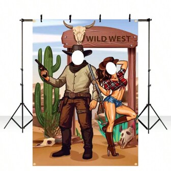 西部牛仔背景派对装饰狂野西部牛仔竞技装饰乡村房屋谷仓摄影背景主题派对用品生日横幅拍照道具