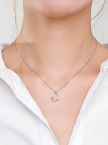 1件装时尚925纯银月亮星星吊坠项链，女士完美节日或周年纪念礼物 - 銀色 - 查看 2