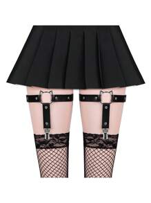 Women Leather Garters Sexy Leg Garter Belt Punk Rock Anti-Slip Clips Elastic Garter 2pcs