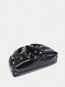 1pc Retro Rivet Decor Pleated Clutch Bag, Minimalist & Fashionable Design For Women, Suitable For Daily, Party And Other Occasions