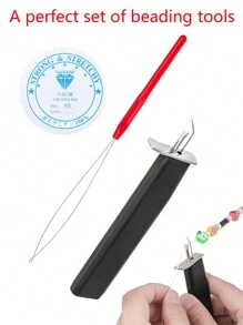 1~3件串珠制作工具，包括串珠打结装置（用于固定端点）、水晶弹力线、穿针器，适用于制作各种DIY首饰（主要是项链、手链、脚链等）