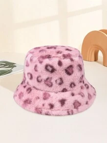 1pc Women Leopard Pattern Fluffy Bucket Hat, Warm Windproof Winter Hat For Outdoor Use - Leopard - View 2