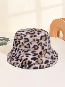 1pc Women Leopard Pattern Fluffy Bucket Hat, Warm Windproof Winter Hat For Outdoor Use - Leopard - View 9