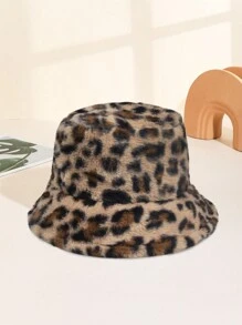 1pc Women Leopard Pattern Fluffy Bucket Hat, Warm Windproof Winter Hat For Outdoor Use - Leopard - View 10
