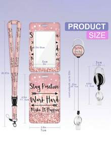 Retractable Badge Holder With Inspirational Quotes ID Name Tag Worker Badge Carabiner Clip Pink Retractable Badge Reel With Detachable Lanyard - Motivational Quotes ID & Key Holder Vertical Card Protector For Main Office Doctor Nurse Teacher Women Students & Professionals For Women Wallet Keychain Card Wallet