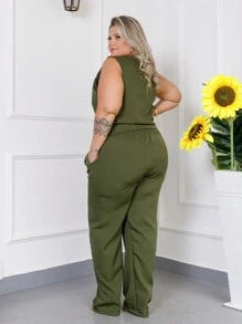 Women's Tailored Set Plus Size 48 50 52 Vest Blouse Cropped Dress Pants 46 48 50 52 54 GG G1 G2 - Premium - 軍綠色 - 查看 3