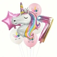 Nuevo conjunto de globos con número degradado de unicornio colorido, decoración de fiesta de cumpleaños con tema de unicornio globos de papel de aluminio - Multicolor - Ver 20