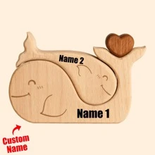 定制个性可爱熊家庭动物组合木质桌面拼图装饰，可爱家居装饰，感恩节母亲节父亲节时尚创意礼物，适合家庭生日毕业 - 木質色 - 查看 38