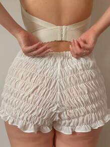 Women Summer Bloomers Shorts Solid Color High Waist Tiered Bodycon Short Pants For Spring Streetwear - White - View 3