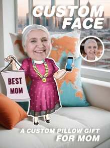 1pc Custom 3D Face Photo Pillow - Personalized Shaped Pillow From Your Photo, Funny Cartoon Face Pillow, Double-Sided Print, Unique Gift For Mom, Teacher, Grandma, Wife, Girlfriend, Or Friend, Ideal For Birthdays, Anniversaries, Valentine's Day, Weddings, Graduation, Mother's Day, And Christmas. Perfect For Home Decor