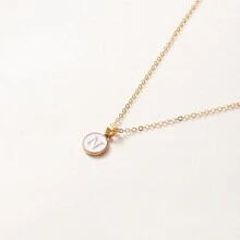 1pc Initial Letter A-Z Pendant Necklace, Gold Color Disc Charm Necklace, Suitable For Birthday, Mother's Day, Valentine's Day, Daily Wear Valentines,Mom,Mother,Mother's Day,Gift