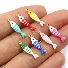 20 piezas de 18x5mm Colgantes de acero inoxidable con esmalte de peces, accesorios para hacer joyas DIY de acero inoxidable