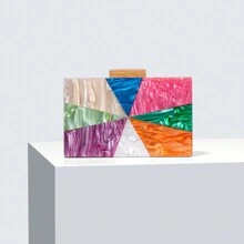 跨境复古欧美拼布亚克力链条单肩包时尚晚装包 - 彩色 - 查看 2