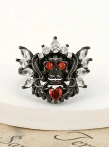 Nhẫn đính hôn hình trái tim xương phong cách Gothic độc đáo - Nhẫn cưới khảm Cubic Zirconia - Quà tặng kỷ niệm - Món quà hoàn hảo cho cặp đôi - màu đen - Xem 2