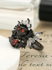 Nhẫn đính hôn hình trái tim xương phong cách Gothic độc đáo - Nhẫn cưới khảm Cubic Zirconia - Quà tặng kỷ niệm - Món quà hoàn hảo cho cặp đôi - màu đen - Xem 4