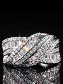 1枚女士迷人方形锆石戒指，适合婚礼、情人节礼物 - 7# - 查看 1