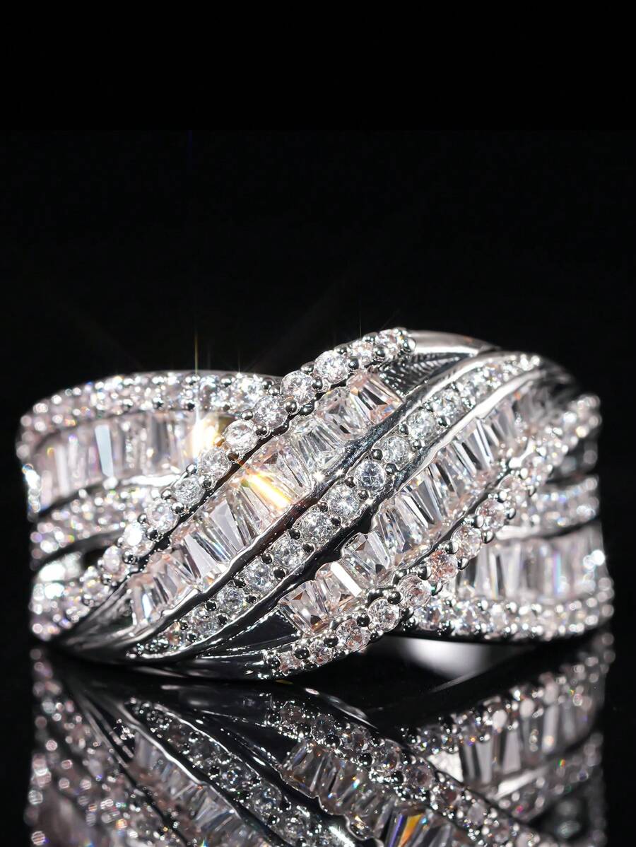 1枚女士迷人方形锆石戒指，适合婚礼、情人节礼物 - 7# - 查看 1