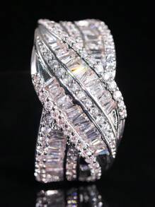 1枚女士迷人方形锆石戒指，适合婚礼、情人节礼物 - 7# - 查看 2