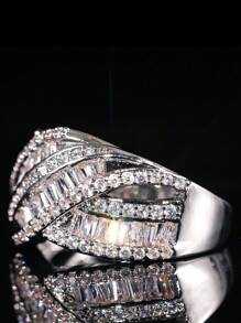 1枚女士迷人方形锆石戒指，适合婚礼、情人节礼物 - 7# - 查看 3