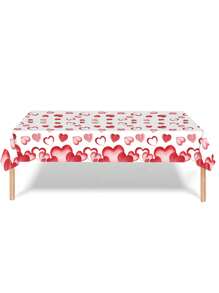 1pc Heart-Shaped Valentine's Day Party Tablecloth, 1-Time Use Red Heart Rectangular Plastic Tablecloth, 54x108 Inches, Suitable For Wedding, Birthday, Anniversary, Engagement, Valentine's Day, Christmas, New Year Eve Holiday Party Supplies - Multicolor - View 9