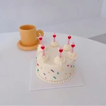 1 Box Of 6pcs Short Stem Flower & Heart Cake Candles, Multi-Color Options (Colorful, Red, Pink), Cute Cartoon Sunflower Decor Candles Ideal For Birthday, Christmas, Party Cupcake & Cake Decoration Gifts Graduation