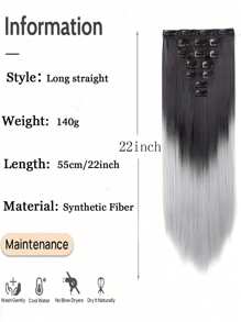Straight Hair Extensions Long Black Grey Hair Extensions Clip In Hair Extensions For Women 7 Pieces Hair Extensions Fluffy And No Tangled 24 Inch - Multicolor - View 2
