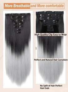 Straight Hair Extensions Long Black Grey Hair Extensions Clip In Hair Extensions For Women 7 Pieces Hair Extensions Fluffy And No Tangled 24 Inch - Multicolor - View 3
