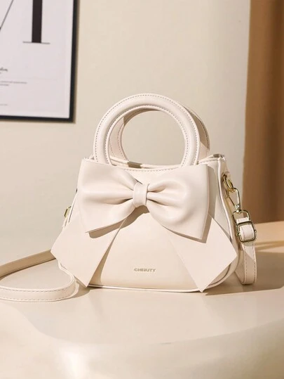 轻巧便携休闲时尚蝴蝶结装饰手提包，女士双手柄钱包，小型人造皮革斜挎包，适合女孩、女士、大学生、新人及白领，秋冬必备，工作、办公室、通勤，秋冬季，最佳母亲节礼物创意，母亲节礼物，妈妈礼物，妈妈必备品，外出妈妈包，女士情人节蝴蝶结钱包