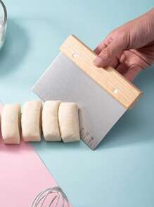 1 件不锈钢和木柄方形/半圆形面团切刀、披萨、奶酪、水果切片机（带尺子）、DIY 烘焙工具、面包切片机 - 淺灰色 - 查看 2