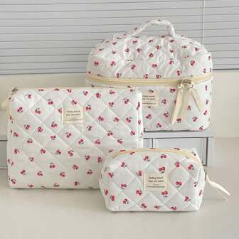 1 Pc Mini Red Berry Women Makeup Bag Travel Large Portable Cosmetic Storage Pouch Handbag Summer Travel, Vacation Bathroom Decor Makeup Organizer Bathroom Accessories Back To School