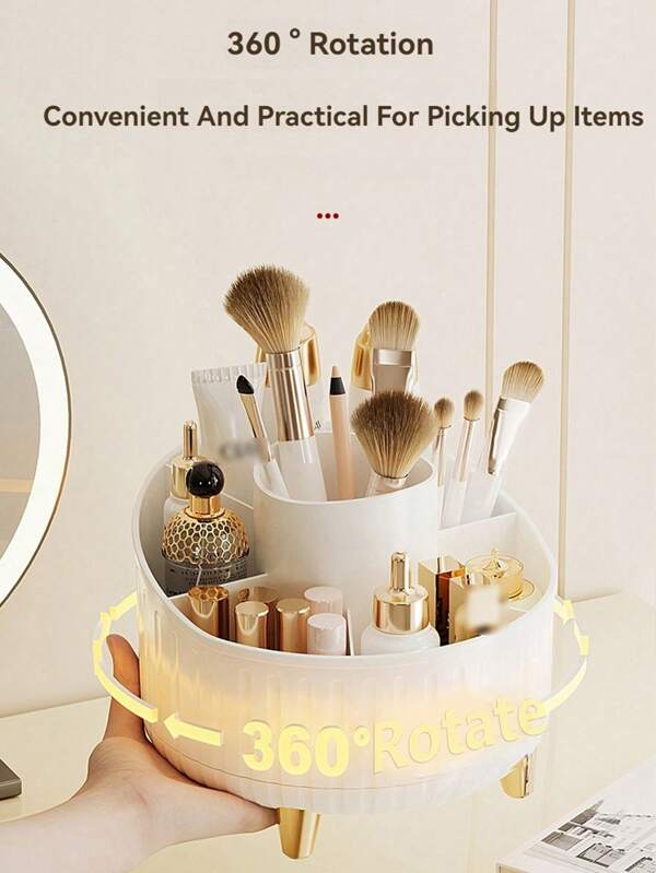 1 Stück 360° drehbare Kosmetikaufbewahrungsbox, Make-up Organizer Halterung, Facheinteilung, Schreibtischorganizer, Sortiercontainer, in Goldoptik, geeignet zur Aufbewahrung von Kosmetikutensilien, Schreibwaren, Pinseln, Büromaterialien, für Urlaub, Bad, Schlafzimmer, großes Fassungsvermögen