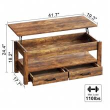 Lift Top Coffee Table With 2 Drawers,Wooden Convertible Coffee Table With Storage For Living Room,Center Table,Brown,42"
