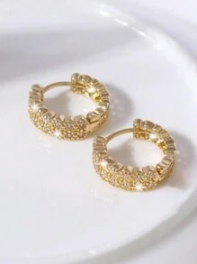 rakol 2 Buah Anting Hoop Bergaya Bohemian Modis dengan Hiasan Zirkonia Kubik untuk Wanita - Emas - View 4
