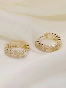 rakol 2 Buah Anting Hoop Bergaya Bohemian Modis dengan Hiasan Zirkonia Kubik untuk Wanita - Emas - View 3