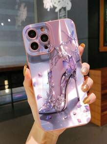 1pc Purple High Heel Design Shockproof Phone Case Compatible With Iphone/Galaxy/Infinix/Redmi/OPPO/VIVO//Realme - Pink - View 2