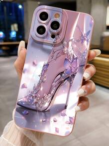 1pc Purple High Heel Design Shockproof Phone Case Compatible With Iphone/Galaxy/Infinix/Redmi/OPPO/VIVO//Realme - Pink - View 1