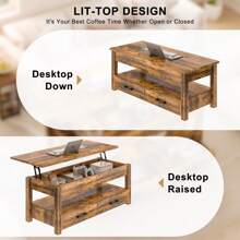 Lift Top Coffee Table With 2 Drawers,Wooden Convertible Coffee Table With Storage For Living Room,Center Table,Brown,42"