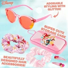 Disney Princess Set Sunglasses UV Protection Case 2 Scrunchies Hair Clips Accessories Set Gift - Multicolor - View 3