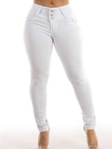 MX JEANS Mid Rise White Butt Lifting Skinny Jeans - 彩色 - 查看 6